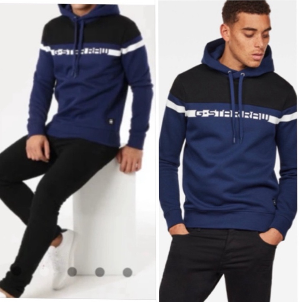 G-STAR RAW Color Block Graphic Mens Premium Core Hooded  Sweater Size S